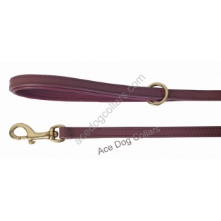 Comfy Leather Lead with PADDED Leather Handle - length 40" (1 cm wide) ~Brass: Purple 